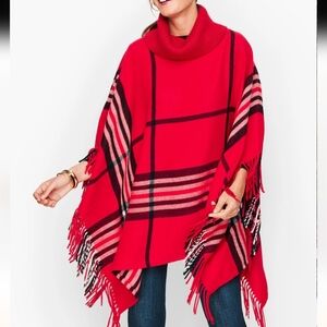 Talbots Red Plaid Fringed Poncho size M/L
